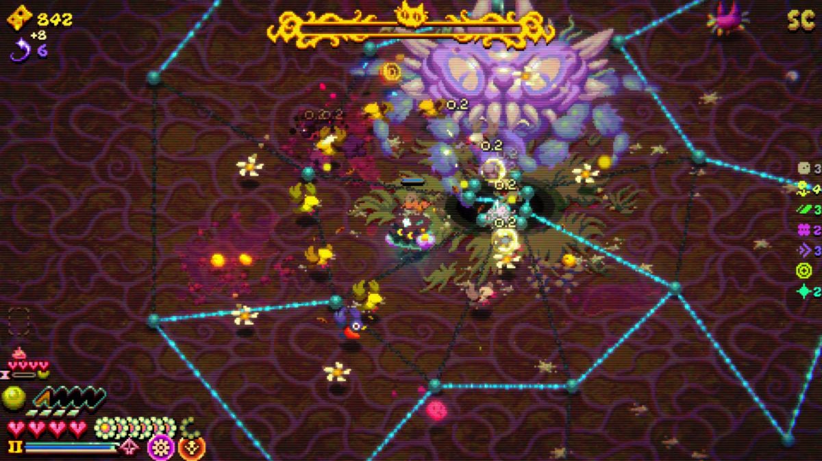 Fighting a cat spider boss in Morsels