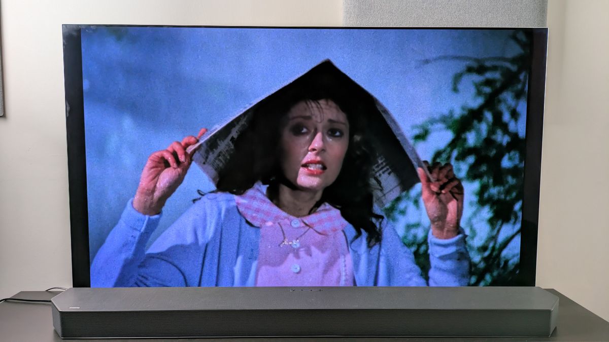 Rocky Horror Picture Show 4K Blu-ray shot of Janet in the rain on LG G5