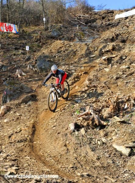 Marie-Helene Premont tests the final steep descent before the finish