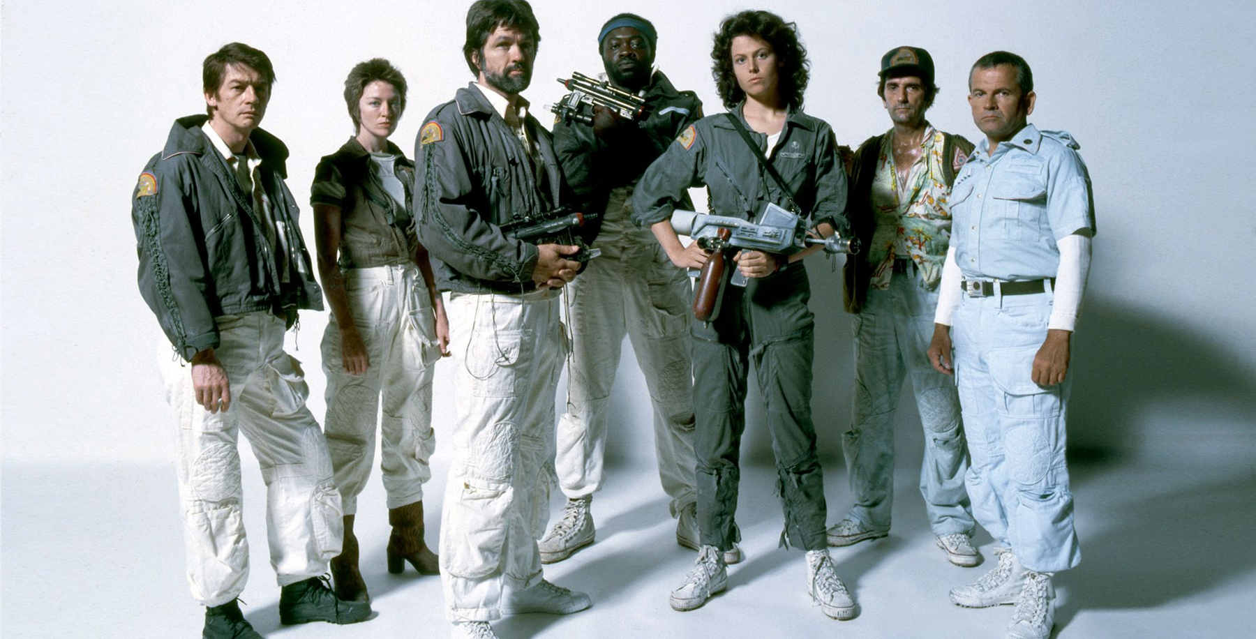 The crew of the USCSS Nostromo commercial towing vehicle, Kane, Parker, Dallas, Brett, Ripley, Brett and Ash.
