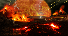 An artist's impression shows what the surface of Earth might have looked like during the Hadean (4.6 to 4.0 billion years ago).