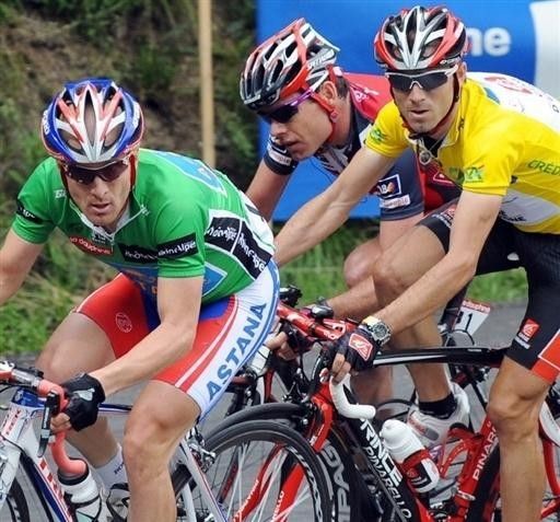 The big guns of the Dauphin&eacute; - Levi Leipheimer (Astana), Cadel Evans (Silence-Lotto) and Alejandro Valverde (Caisse d'Epargne).