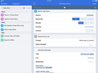 Screenshot of "iOS Gear Search" workflow showing initial steps in Workflow Composer