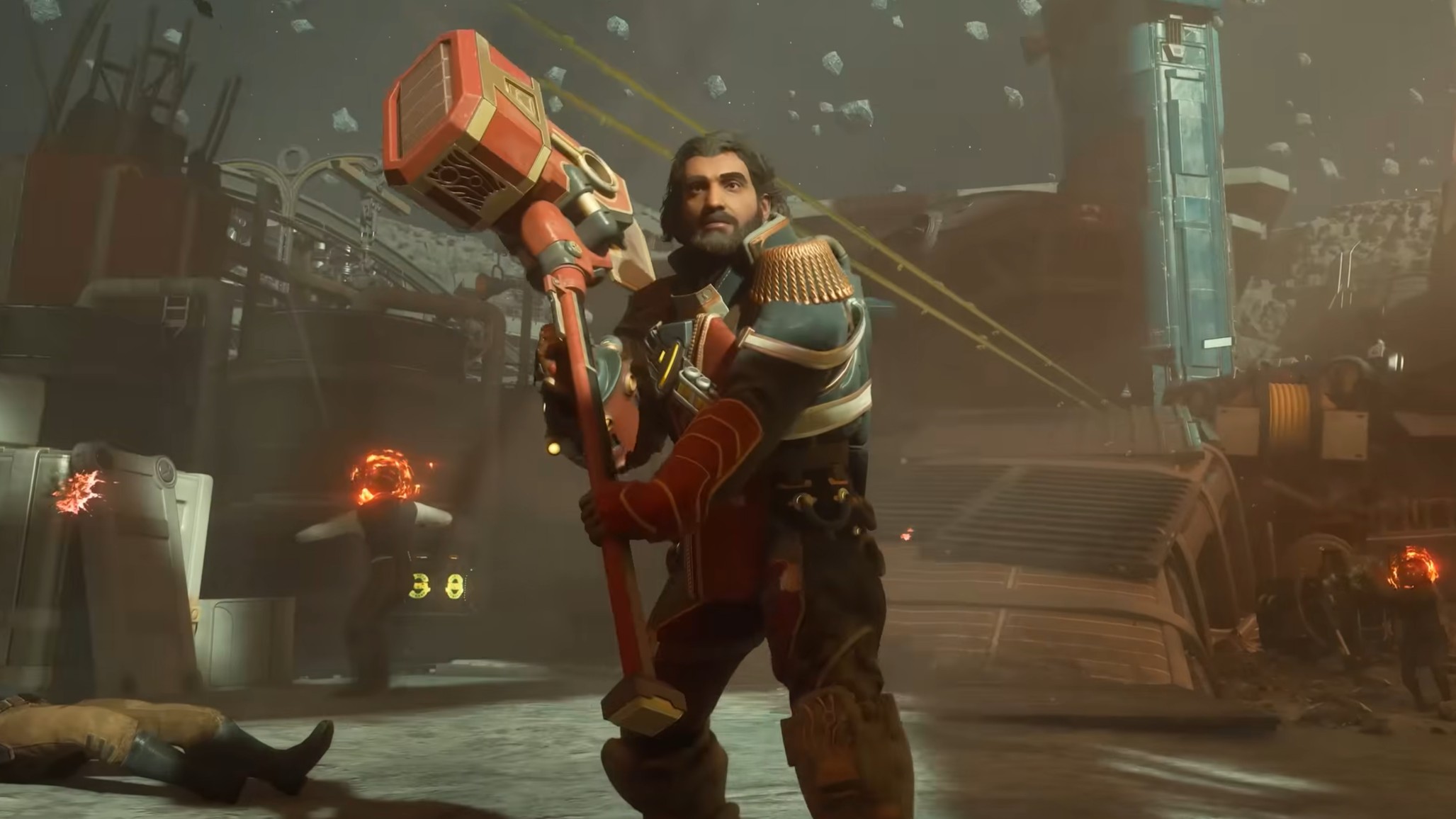 The Outer Worlds 2 - Tristan carrying a large hammer