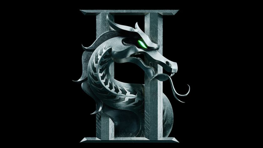 Logo for Mortal Kombat 2 with dragon head and green eyes