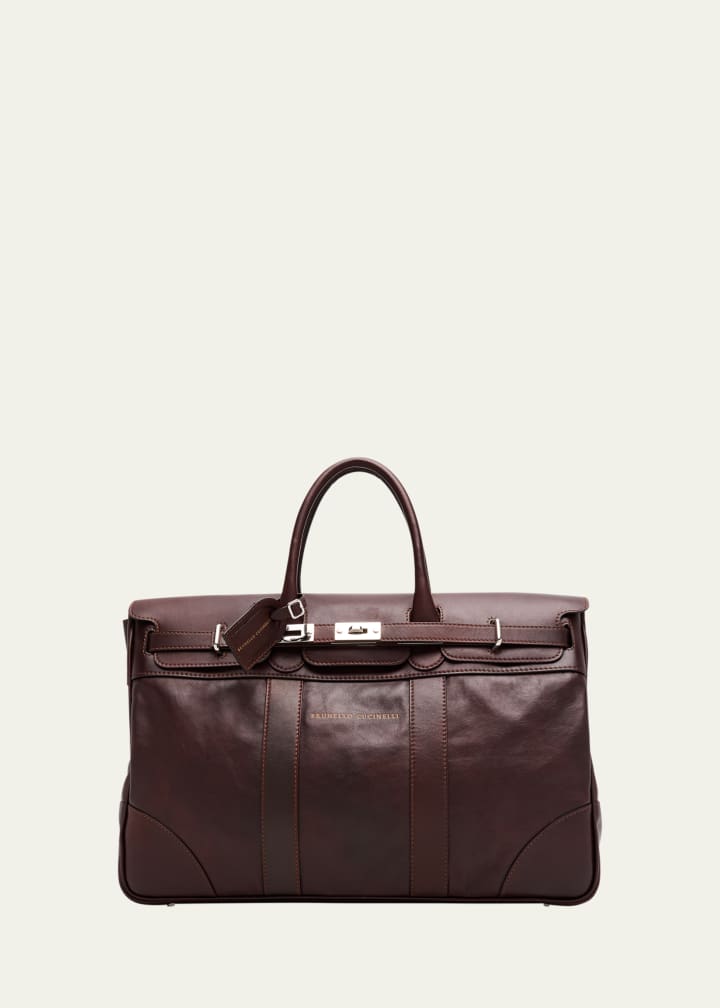 Men's Country Leather Clasp-Front Duffel Bag