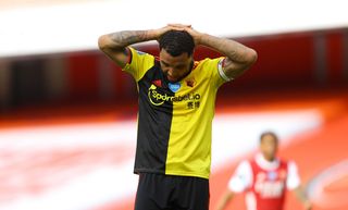 Troy Deeney’s penalty at Arsenal could not prevent Watford slipping to defeat and being relegated from the Premier League.