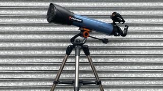 A side profile view of the telescope against a corrugated iron backdrop this black friday