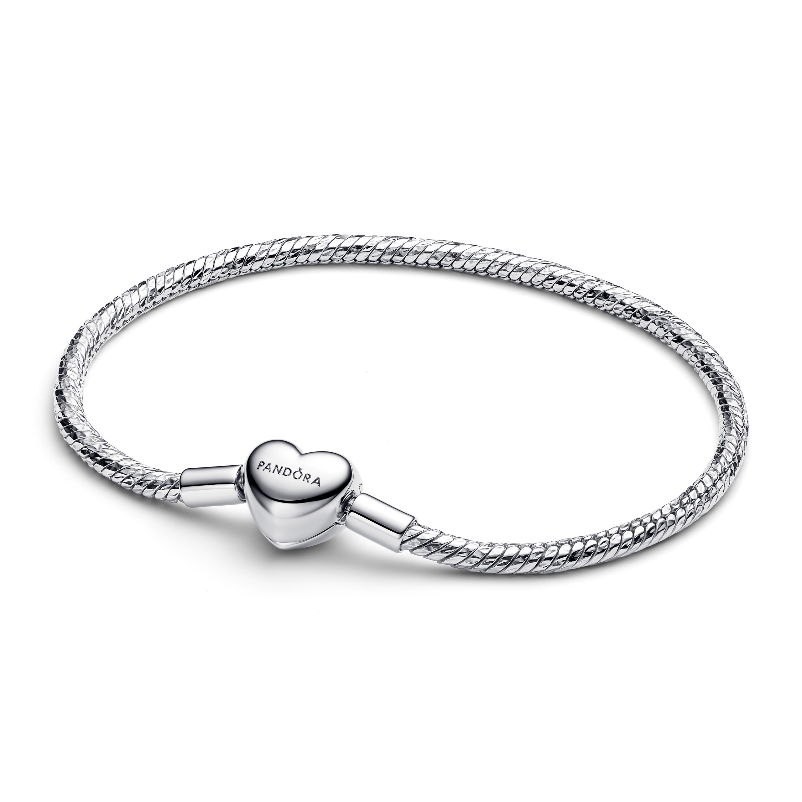 Pandora, Heart Clasp Faceted Snake Chain Bracelet