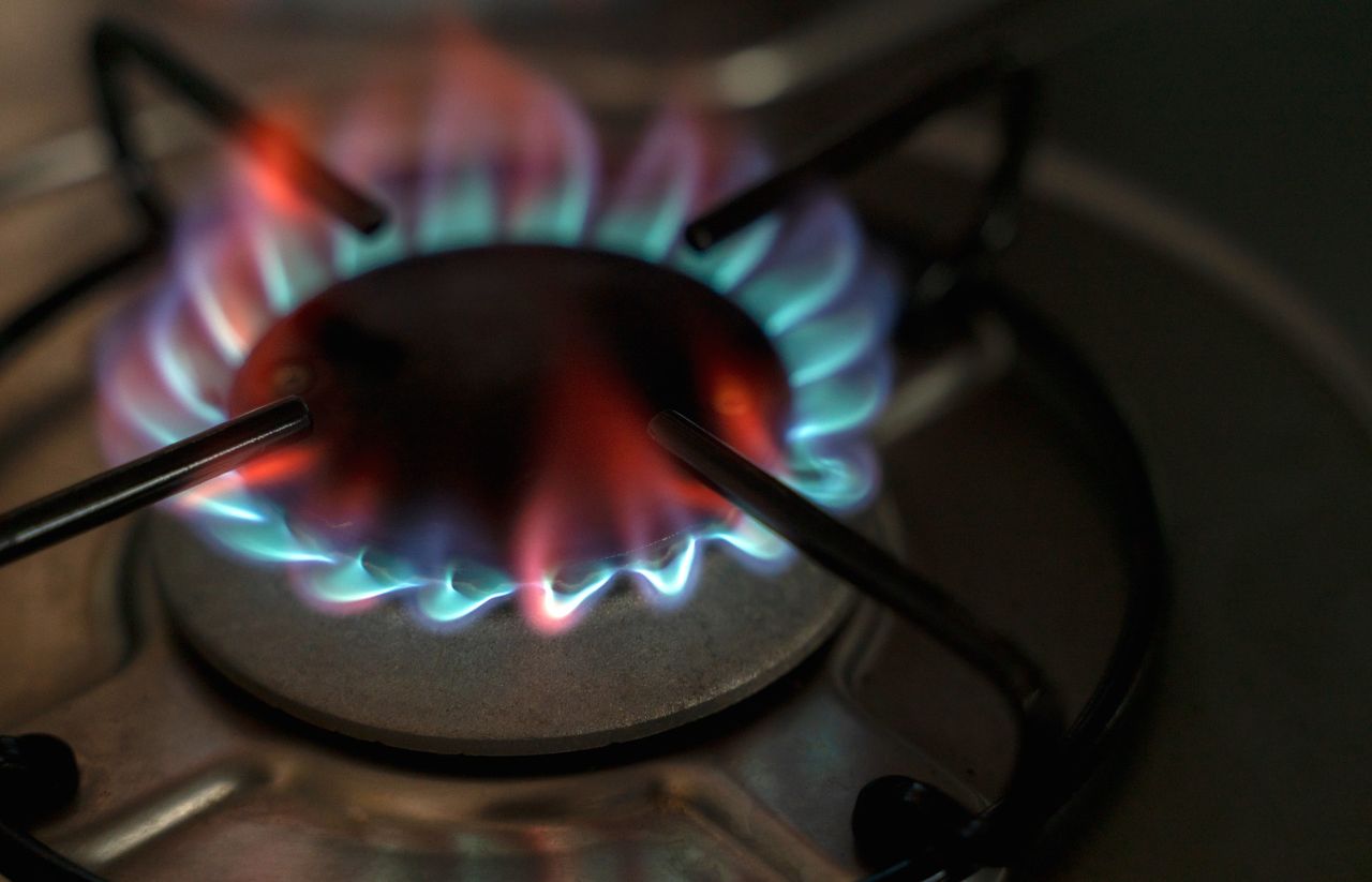 Directly above shot of flame on gas stove burner