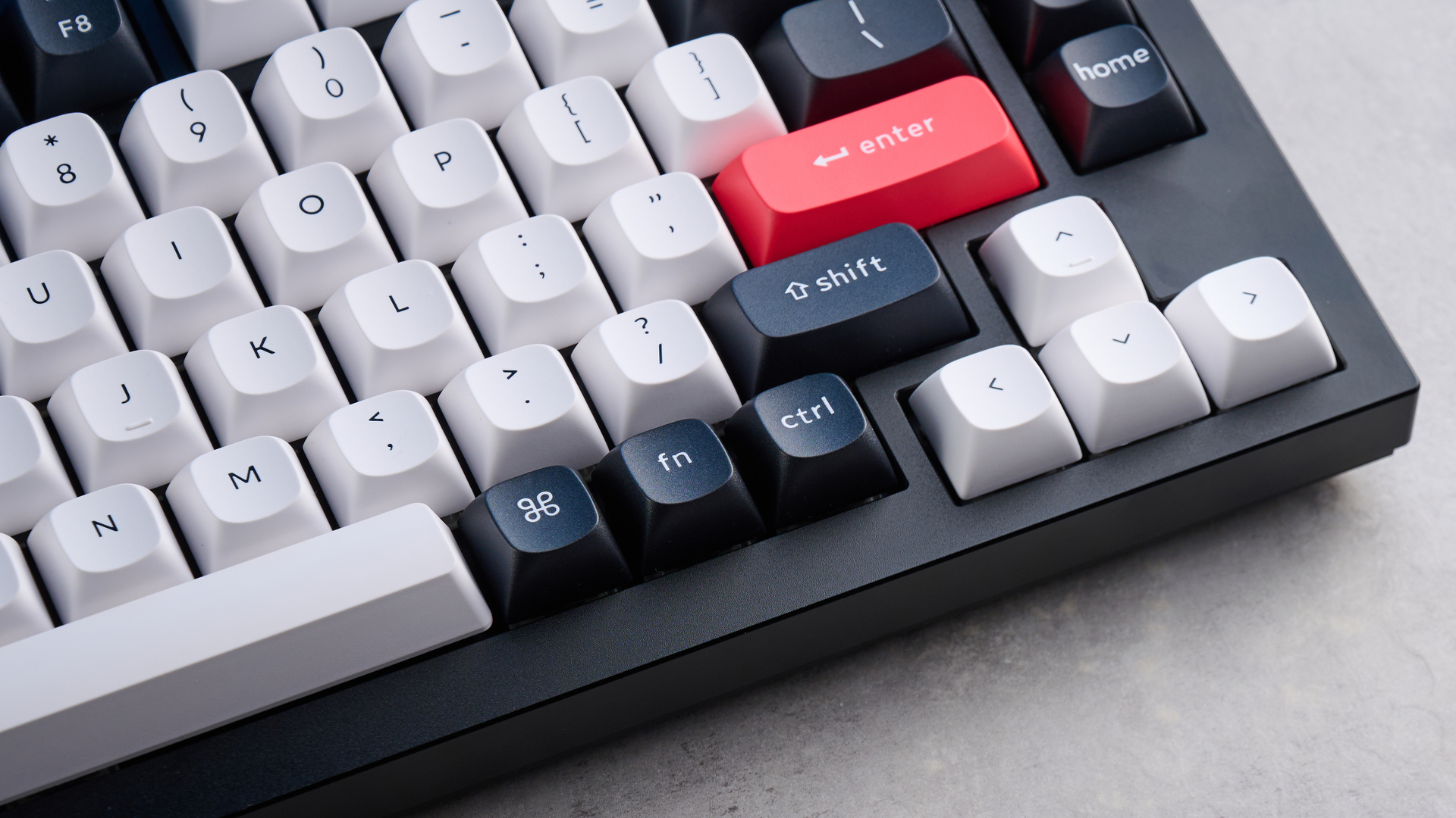 A black, white and red Keychron Q12 HE gaming keyboard with Hall Effect switches