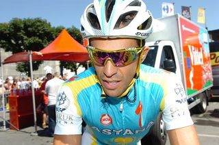 Alberto Contador (Astana) heads out for sign-in on stage 5.