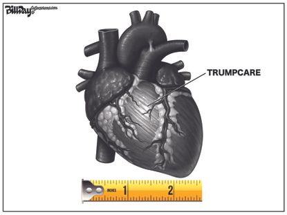 Political cartoon U.S. GOP health care reform AHCA small heart