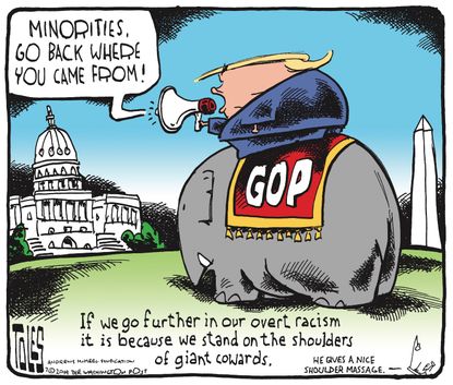 Political Cartoon U.S. Trump Minorities Racist Tweets