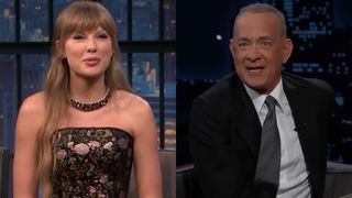 From L to R: Taylor Swift on Late Night with Seth Meyers, Tom Hanks on Jimmy Kimmel Live!