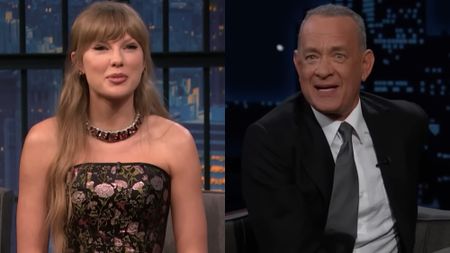 From L to R: Taylor Swift on Late Night with Seth Meyers, Tom Hanks on Jimmy Kimmel Live!