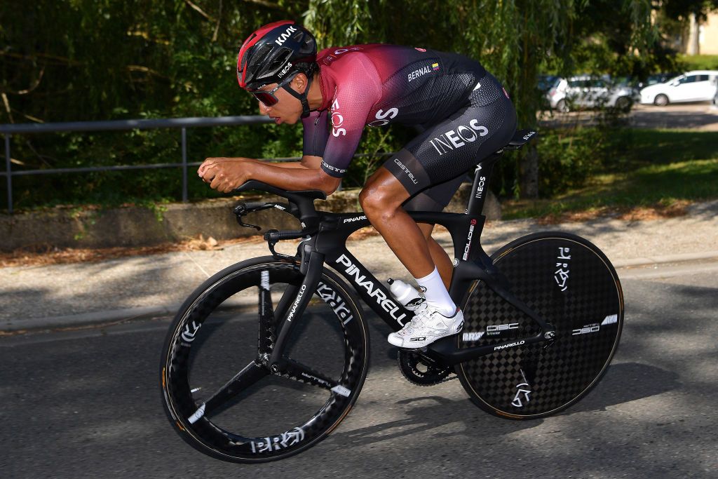 Egan Bernal on his time trial machine on the rest day