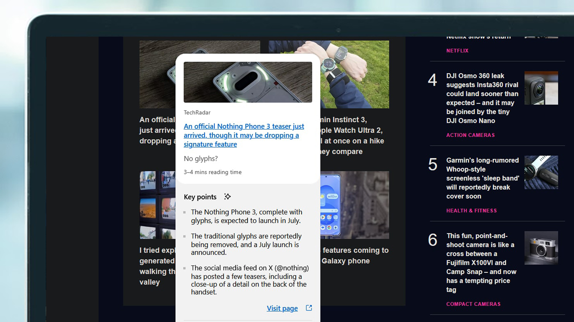 A laptop screen showing Firefox's new AI previews feature