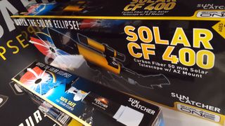 Explore Scientific's Solar CF 400 telescope allows for a safe, zoomed-in view of the total solar eclipse.