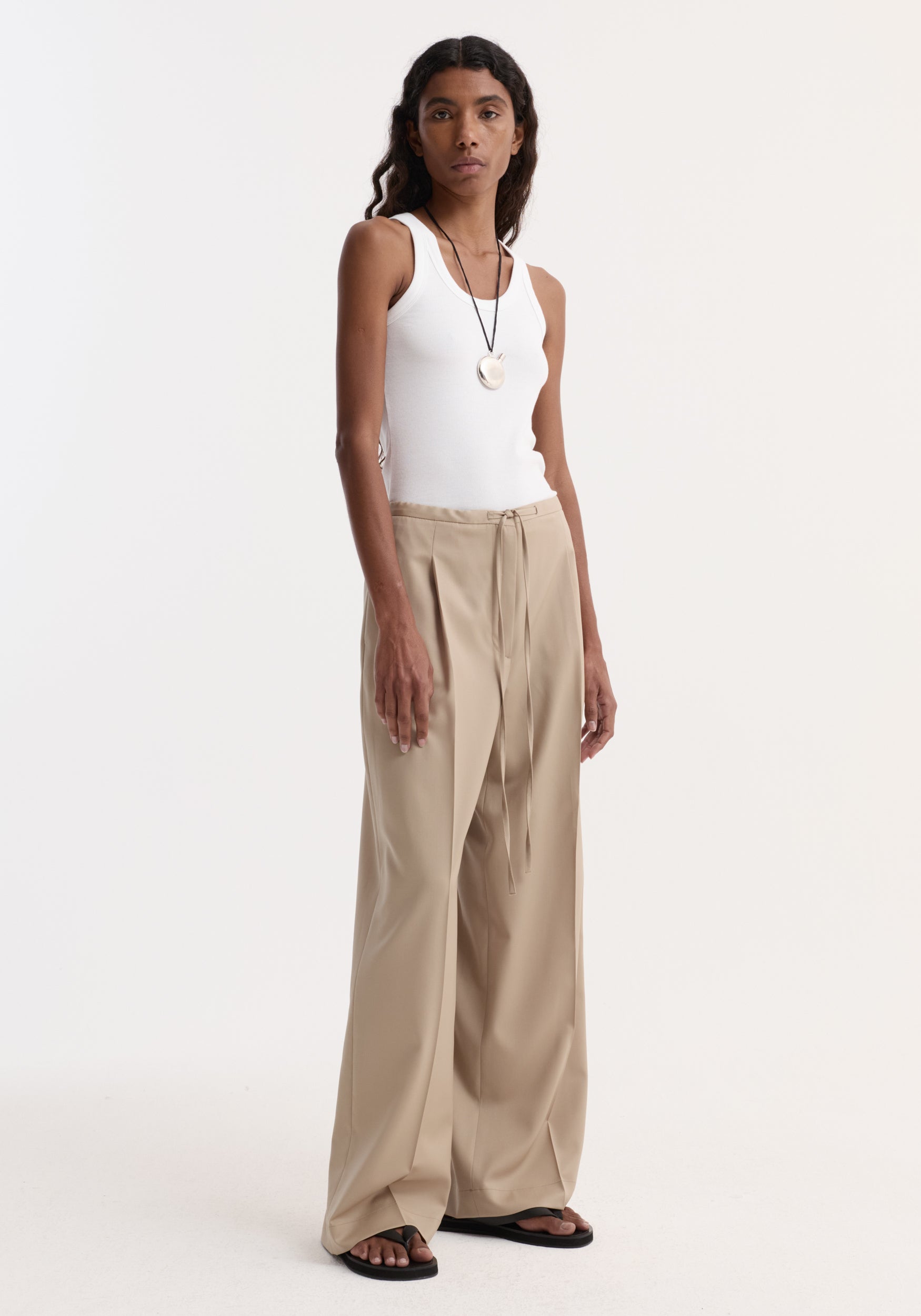 Relaxed Drawstring Trousers | Beige