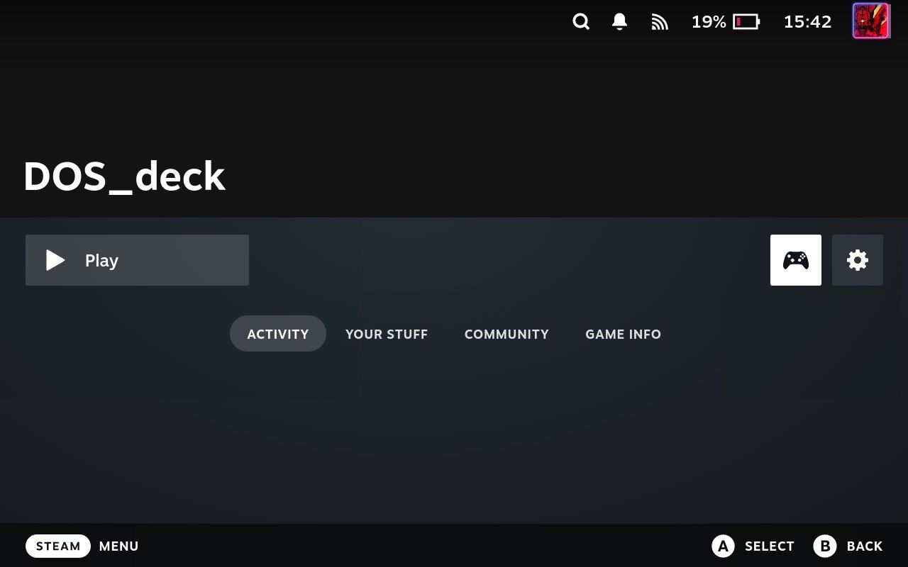 Screenshots of setting the correct Gamepad Profile for DOS_deck in Steam Deck Gaming Mode.