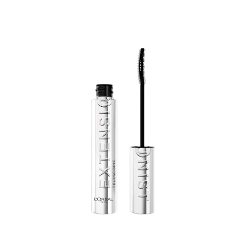 L'or&amp;eacute;al Paris Black Mascara, Telescopic Extensionist Mascara, Extended Length, Volume and Curl, Instant Lash Lift Effect, Up to 24h Hold, Does Not Flake Off, Smudge Resistant, Black, 1 X 9.9ml