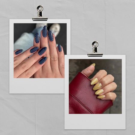 A collage of manicures following the studded nail trend.