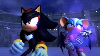 Shadow and Rouge stand ready to fight in the snow in Sonic the Hedgehog '06.