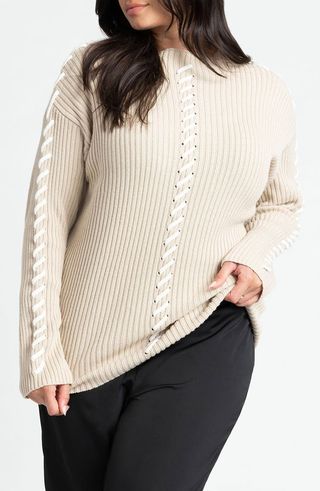 Rib Sweater With Whipstitch Detail