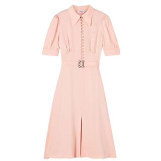 pastel pink shirted dress with belt detail