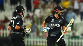 New Zealand cricketers celebrate reaching the T20 World Cup final