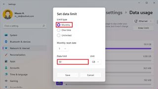 Set new data limit on Windows 11