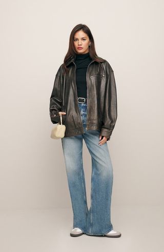 Veda Marco Oversize Leather Bomber Jacket