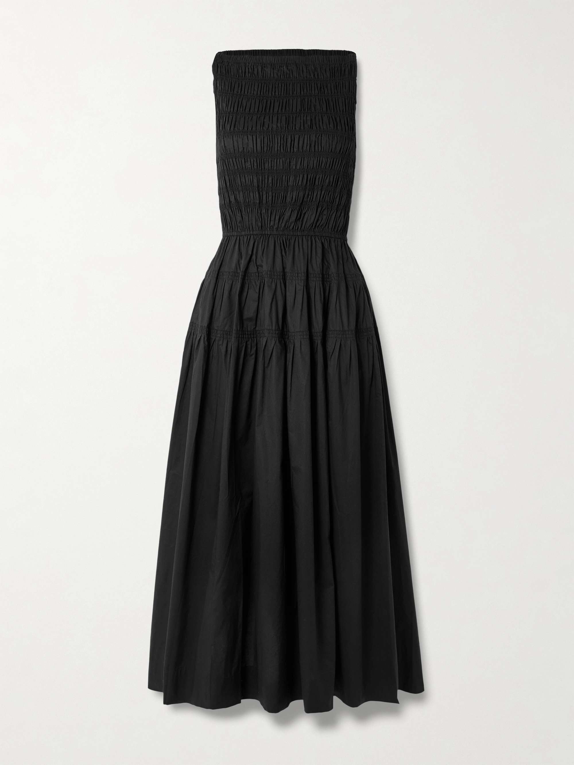 Melie Shirred Paneled Pleated Organic Cotton-Poplin Midi Dress