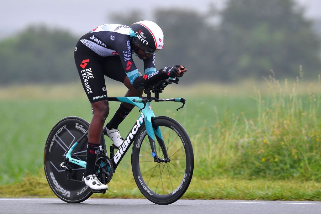 CHIMAY BELGIUM JUNE 22 Teniel Campbell of Trinidad Tobago and Team Bikeexchange during the 9th Lotto Belgium Tour 2021 Prologue a 44km Individual Time Trial stage from Chimay to Chimay ITT LottoBelgTour LottoBelgiumTour on June 22 2021 in Chimay Belgium Photo by Luc ClaessenGetty Images