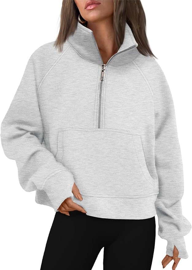 AUTOMET, Automet Womens Hoodies Half Zip Oversized Sweatshirts Cropped Pullover Fleece Quarter Zipper Cardigans Sweater 2026 Cute Tops Fall Fashion Outfits Y2k Clothes Grey Small