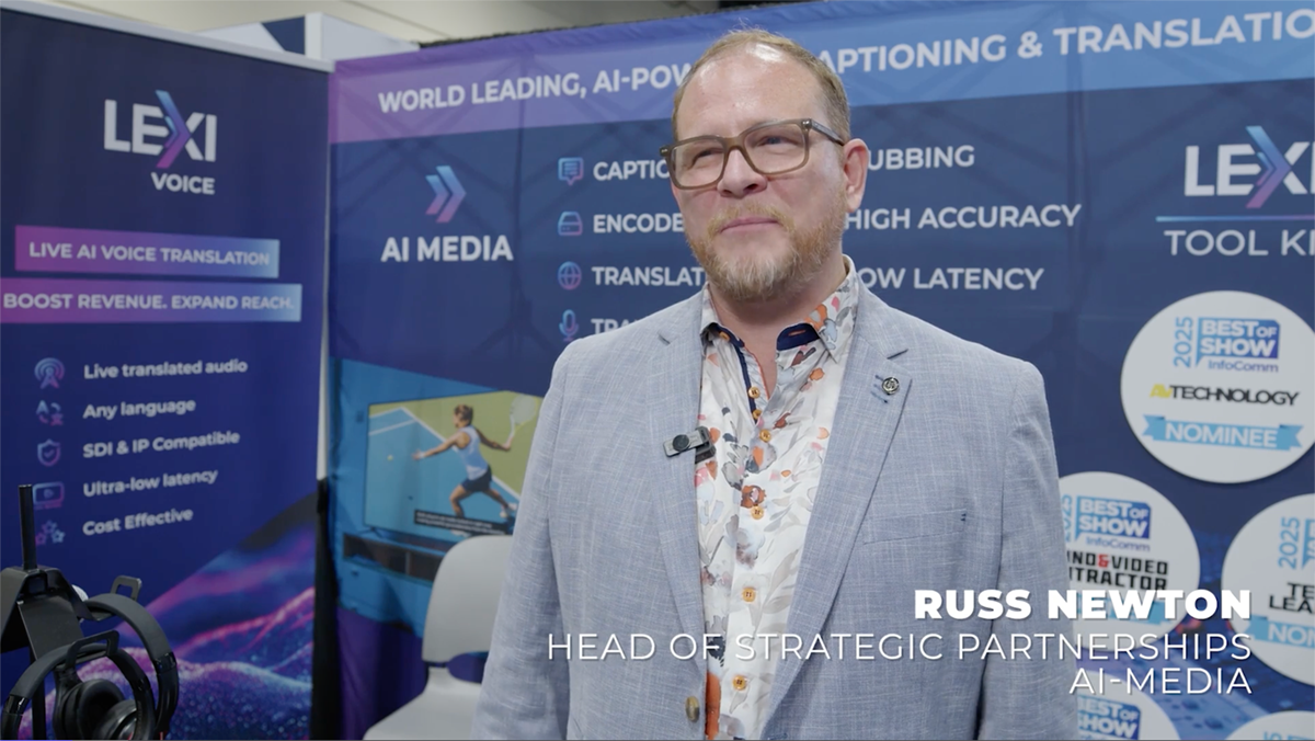 Russ Newton, head of strategic partnerships at AI-Media, recently spoke with AV Technology during the company’s debut appearance at InfoComm. Already having met with a great deal of success in broadcasting, Newton said he is excited to finally bring AI-Media’s LEXI Voice solution into the AV space.