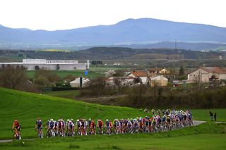 A general view of the peloton prior to the 63rd Itzulia Basque Country 2024 