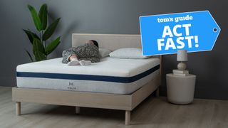 Helix Midnight mattress with Act Fast graphic overlaid