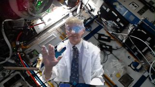 NASA flight surgeon Dr. Josef Schmid "holoported" to the ISS in October, 2021 to visit the astronauts on board.