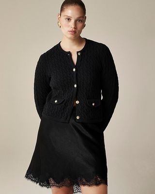 Odette Cable-Knit Sweater Lady Jacket in Cotton-Blend Bouclé