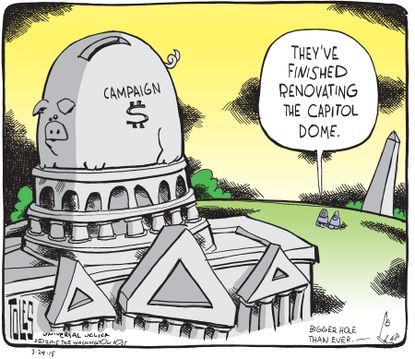 Political cartoon U.S. Capitol campaign funding