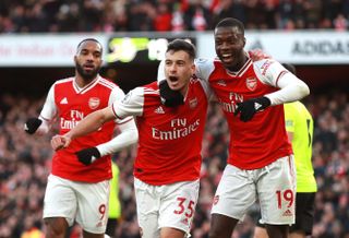 Arsenal’s Gabriel Martinelli celebrates scoring