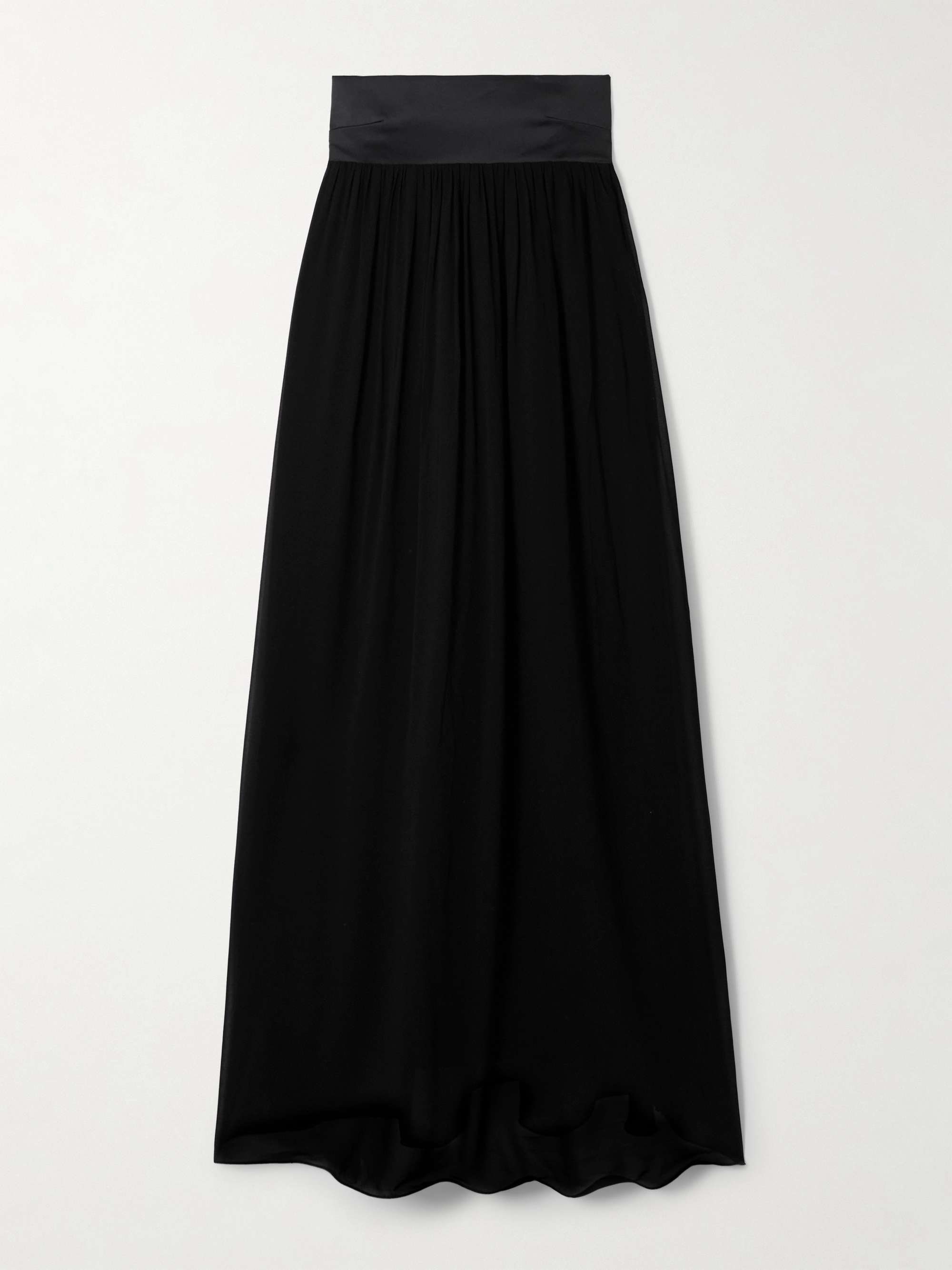 Solene Strapless Draped Shirred Satin-Twill and Chiffon Maxi Dress