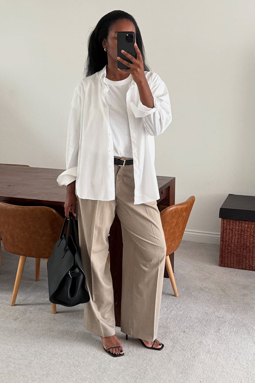 A woman wearing khaki pants