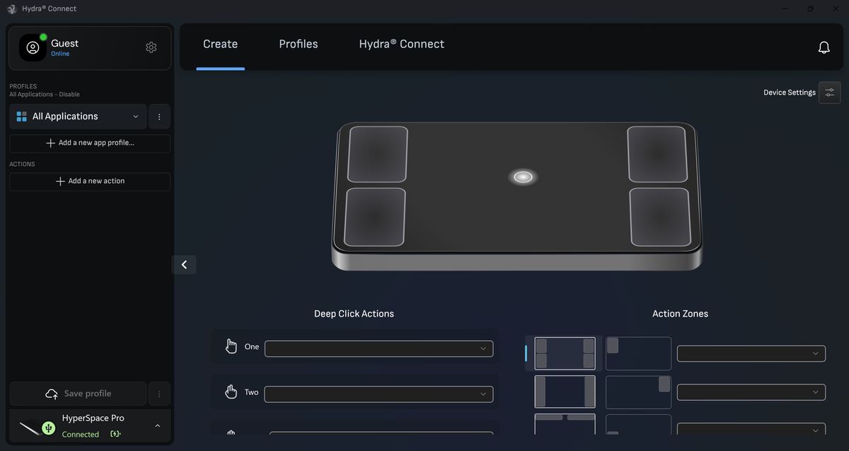 Hydra Connect software for HyperSpace Trackpad Pro