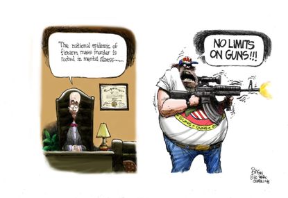 Political cartoon U.S. Gun rights second amendment mental health