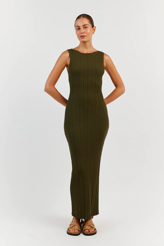 DISSH SIENNA OLIVE KNIT MIDI DRESS