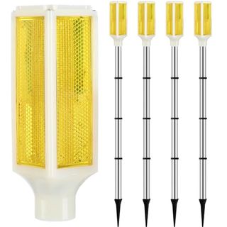 Solar Powered Driveway Markers Driveway Lights Landscape Driveway Reflectors on Poles for Snow Road Outdoor Yard (Yellow, 4 Pcs)