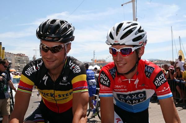 Belgian Champ Tom Boonen (Quick Step) and Luxemburger Champ Andy Schleck (Saxo Bank)